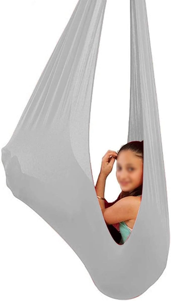 Elastic Kids Swing Seat Multifunctional Children Cuddle Hammock Aerial Yoga Sensory Hammocks for Autism ADHD ADD (Color : Gray, Size : 100 x 280 cm (L x W))
