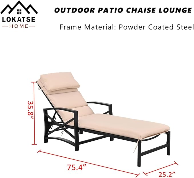 LOKATSE Home Outdoor Adjustable Chaise Patio Steel Furniture Metal Lounge Chair with Cushion