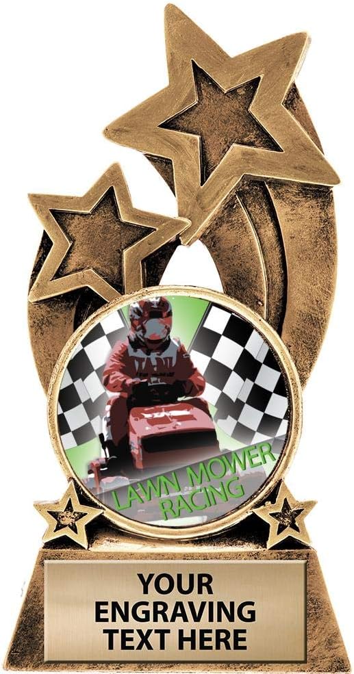 Crown Awards Lawn Mower Racing Trophy, 5.5" Glory Resin Lawn Mower Racing Trophies with Free Custom Engraving