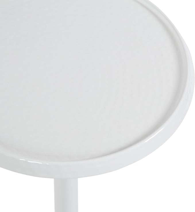 Kate and Laurel Sanzo Modern Pedestal Outdoor Drink Table; 9 x 9 x 23; White; Decorative Outdoor Patio Table for Deck with Hammered Tabletop for Use as Small Plant Stand or Living Room Martini Table