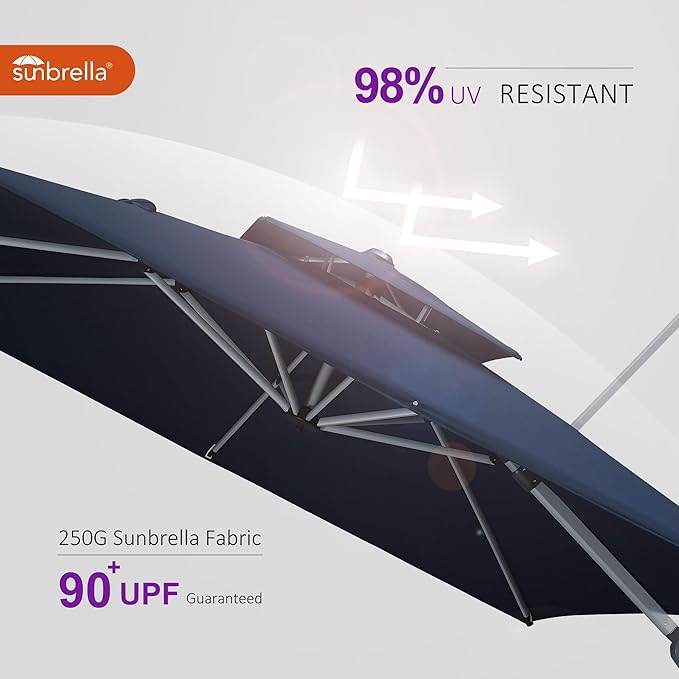 PURPLE LEAF 10' X 13' Cantilever Outdoor Patio Umbrella Large Heavy Duty 360° Rotation Double Top Offset Rectangular Umbrellas for Backyard Deck Pool, Spectrum Indigo