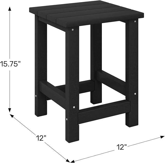 WestinTrends Malibu Kids Outdoor Patio Furniture HDPE Adirondack Square Side Table, Black