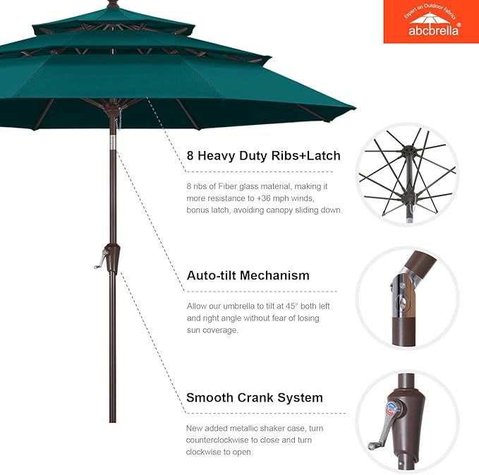 ABCCANOPY 5-Year 10-Year No Fading 9FT 3 Tiers Patio Umbrella, Outdoor Table Umbrella with 8 Sturdy Ribs for Deck, Backyard, Garden, Yard
