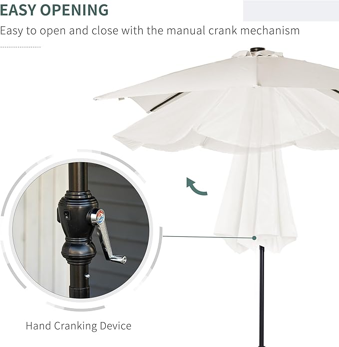 Outsunny 9' x 7' Solar Umbrella, LED Lighted Patio Umbrella for Table or Base with Tilt & Crank, Outdoor Umbrella for Garden, Deck, Backyard, Pool, Beach