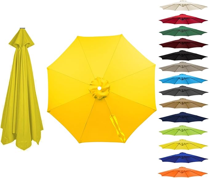 6 Ribs 8 Ribs Patio Umbrella Replacement Canopy 6.5ft 7.5ft 8.2ft 8.8ft 9.8ft 11.5ft, Waterproof UV Protective Parasol Umbrella Fabric, Easy to Install (Canopy Only)