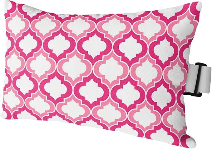 Outdoor Pillows Covers with Inserts Pink and White Moroccan Pattern Geometric Waterproof Recliner Pillow with Adjustable Strap Throw Pillows for Patio Furniture Pool Lounge Chair, 11x16 inch, 1PCS