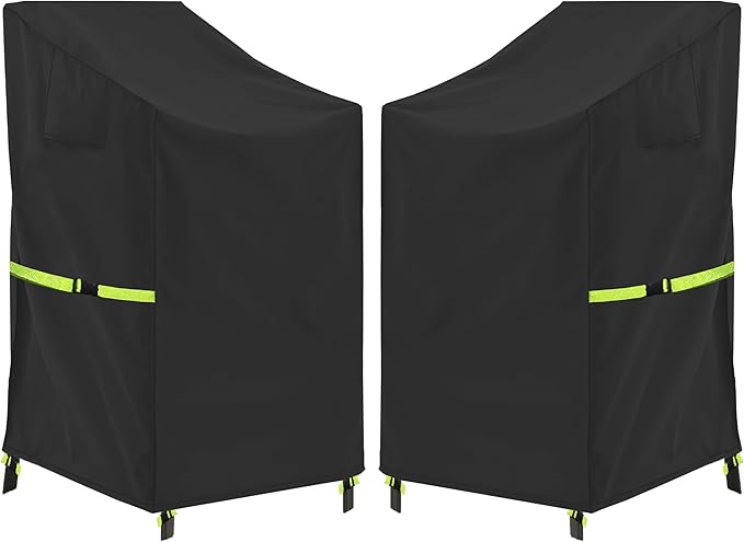 Stackable Patio Chair Cover - 600D High Back Outdoor Chair Cover Waterproof & Heavy Duty, 2 Pack Lawn Furniture Stacking Seat Cover for 4-6 Outdoor Stackable Dining Chairs - 28 x 36 x 47 Inch