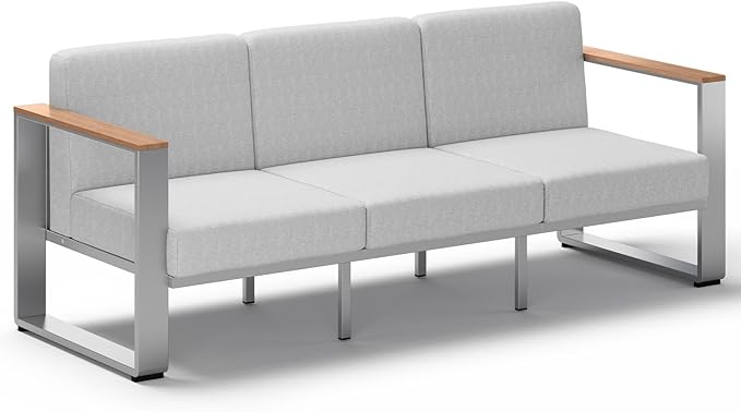 Outdoor Aluminum 3-Seat Sofa, Modern Patio Patio Furniture with Wide Seat and Thick Cushions, All-Weather Oversized Couch for Deck, Porch