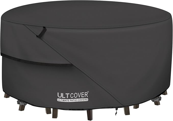 ULTCOVER Round Patio Furniture Cover - Outdoor Waterproof Table with Chair Set Cover 48 inch, Black