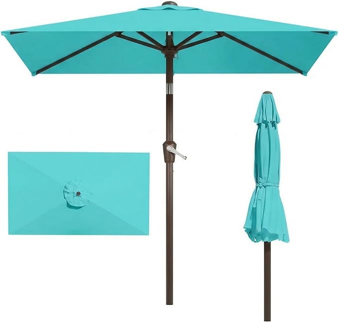 6.5x10FT Patio Umbrella, Outdoor Umbrella with Push Button Tilt and Crank, 8 Sturdy Ribs, UV Protection & Waterproof Market Umbrella for Pool, Backyard, Beach,Deck (Peacock Blue)