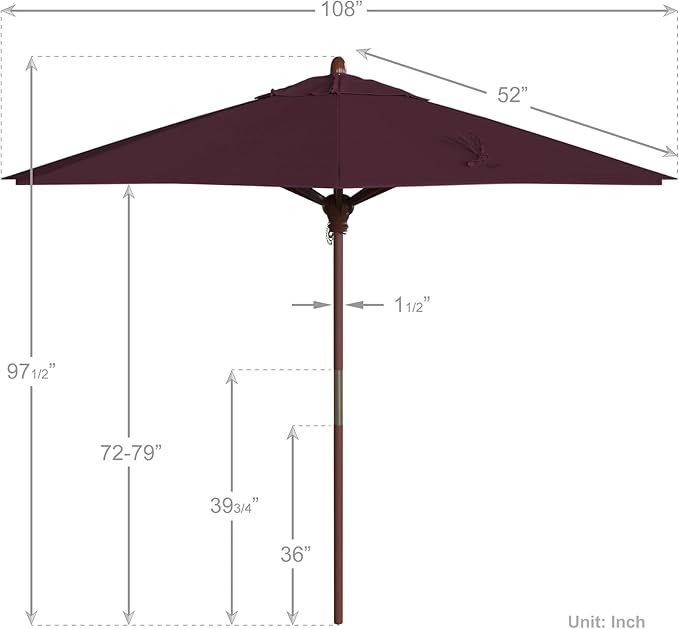 California Umbrella 9' Round Hardwood Frame Market Umbrella, Stainless Steel Hardware, Push Open