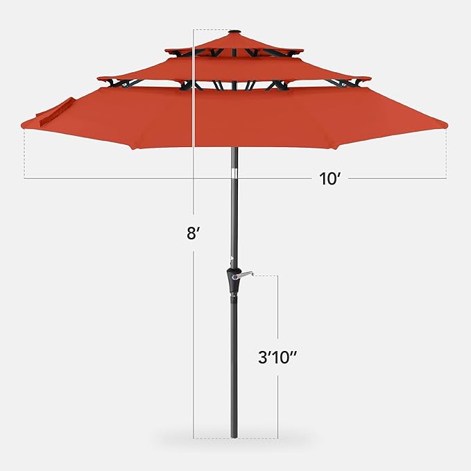 Best Choice Products 10ft 3-Tier Market Patio Umbrella, Outdoor Sun Shade with Tilt, Crank Lift, 8 Ribs for Backyard, Deck, Poolside
