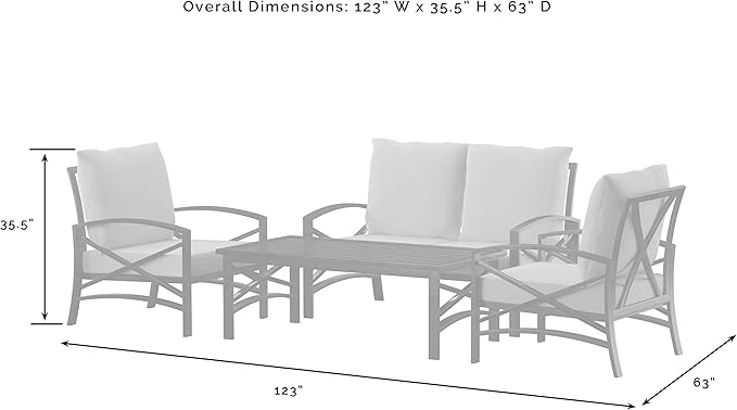 Crosley Furniture Kaplan 4-Piece Outdoor Loveseat Patio Furniture Set, Conversation Sets for Porch, Deck, Oiled Bronze with Mist Cushions