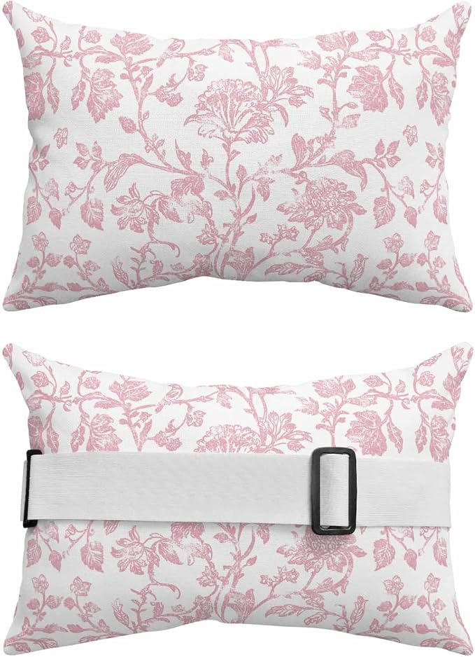 Pack of 4 Outdoor Lumbar Pillow Covers 12x20 Inch, Pink Flower Waterproof Throw Pillow Covers Set, Vintage Farmhouse Boho Leaf Spring Solid Indoor&Outdoor Cushion Cases for Patio Porch Beach