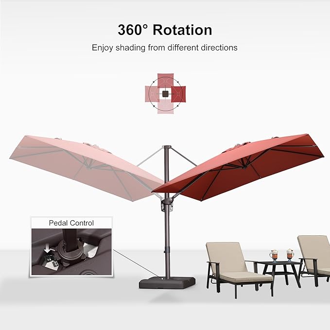 PURPLE LEAF 9' X 9' Patio Umbrella Antique Bronze Square Cantilever Umbrella Outdoor with 360° Rotation and Aluminum Offset Hanging for Pool Deck Garden Backyard, Brick Red
