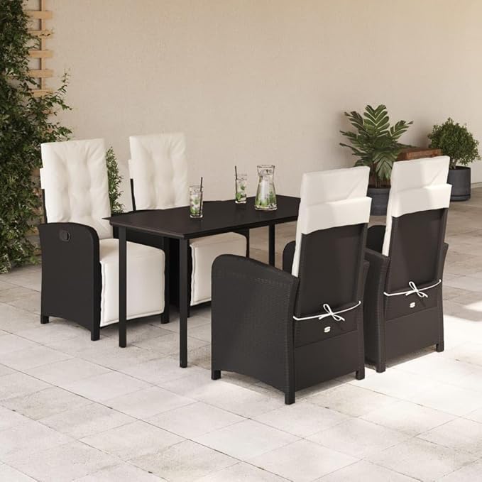 Backyard Furniture Patio Conversation Sets Outdoor Seating 5 Piece Patio Dining Set with Cushions Black Poly Rattan Suitable for Gardens, Balconies, Decks