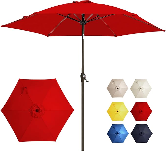 7.5FT Large Outdoor Patio Umbrella with Crank & Tilt - Durable Market Umbrella for Outdoor Patio with 6 Fiberglass Ribs for Poolside,Deck,Yard,Garden