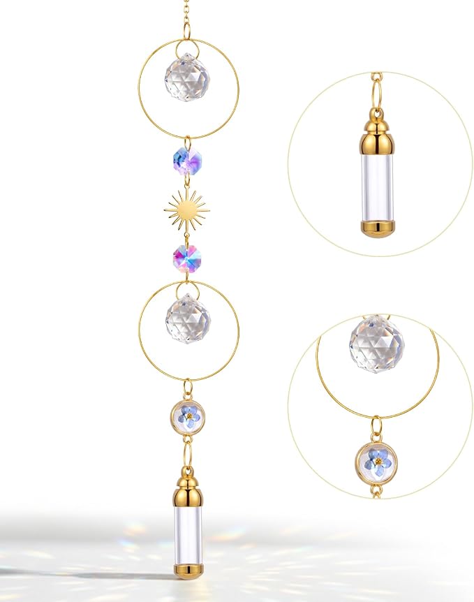 Yalikop Pet Memorial Suncatcher Dog Cat Memorial Gifts Pet Loss Bereavement Remembrance Sympathy Gifts Suncatcher Urn Bottle Ashes Pendant Cremation Jewelry Keepsake (Sun)