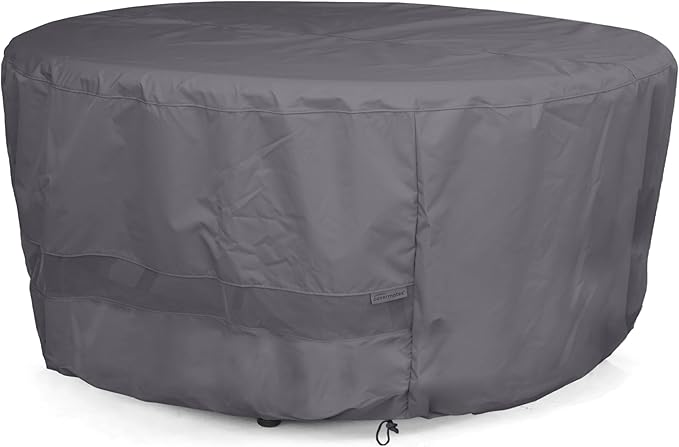 Covermates Elite Outdoor Round Dining Table Cover – All-Weather Water-Resistant Polyester, Mesh Ventilation, Adjustable Drawcord & Buckle Straps for Patio Furniture, 48DIAMETER x 25H, Charcoal