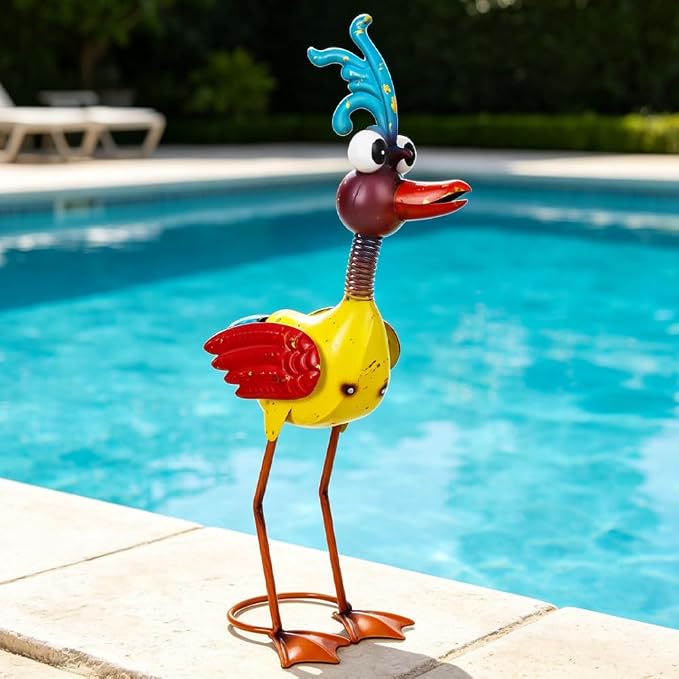Metal Wacky Rooster Garden Statue for Patio, Backyard, Lawn | 20'' Rooster Decor, Waterproof Yard Statue Decorations Outdoor, Chicken Yard Art, Gold