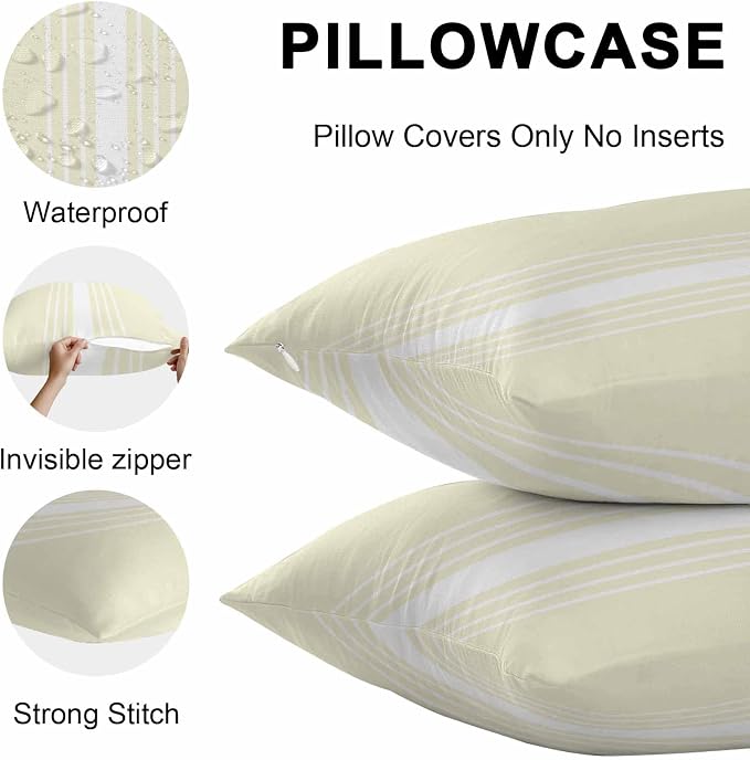Cream White Stripe Outdoor Pillow Covers 20x12 Inch Lumbar Pillow Covers Set of 2 Waterproof Decorative Throw Pillow Cases Modern Rustic Vertical Striped Cushion Covers for Patio Furniture Garden
