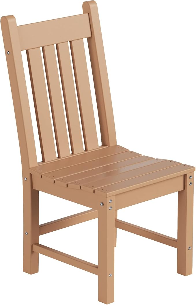 WO Home Furniture Adirondack Patio Dining Chair Table Bench Set of 6 PCS Rectangle Dinner Table Dining Armless Chairs (Teak)