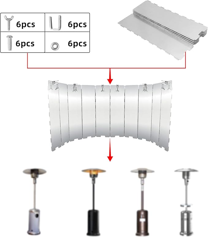 Patio Heater Reflector Shield, Upgraded 12" Height Heat Focusing Reflector for Round Natural Gas and Propane Patio Heaters - for Extra Heat Reflecting Power(10 Panels)