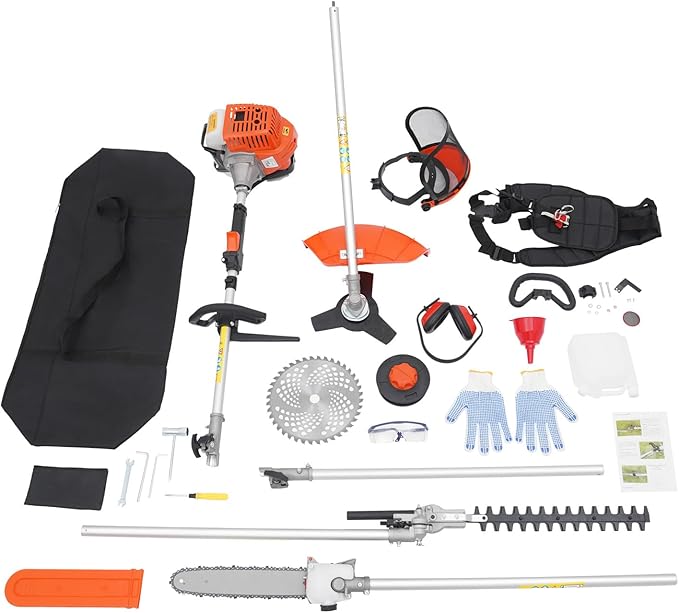 52CC Gas Weed Wacker, 2-Stroke String Trimmer/Edger Single Cylinder Air Cooled Engine Multi Purpose Gas Powered Weed Trimmer with Straight Shaft Lawnmower Strings for Home Lawn Tea Garden