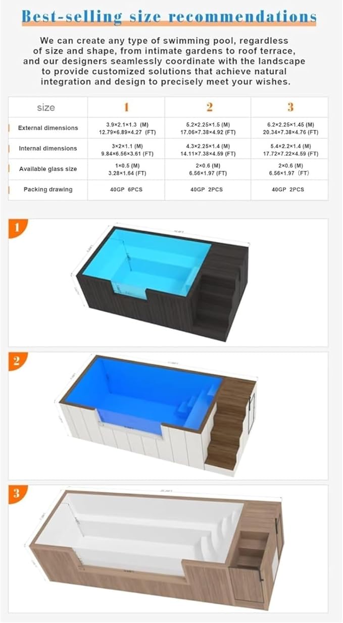 Prefabricated Swimming Pool 20FT 40FT Modular Container Pool, Easy Install with Fast Connection System for Backyard Resort or Temporary Event Use