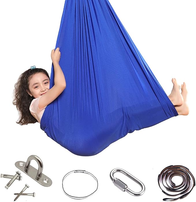 Yoga Swing for Kids Hammock Children Hangin Indoor Outdoor Autism Aspergers,ADHD Kids Hangin Therapy Swing 110inch x 39inch (Hardware Included) Sapphire