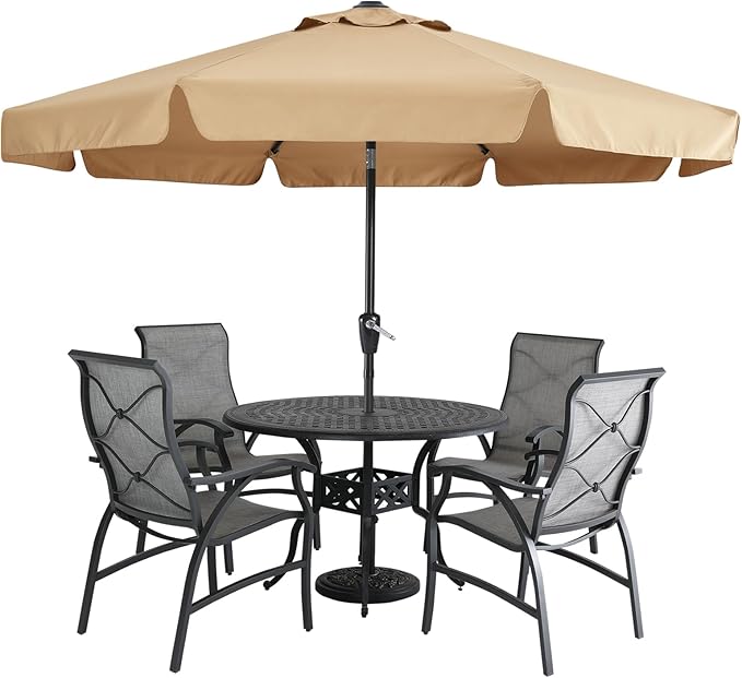MASTERCANOPY 9ft Patio Umbrella with Valance, Crank and Tilt – 8 Ribs Outdoor Market Umbrella, UV/Fade Resistant, Waterproof Canopy with Wind Vent for Garden, Deck, Backyard, Pool (Khaki)