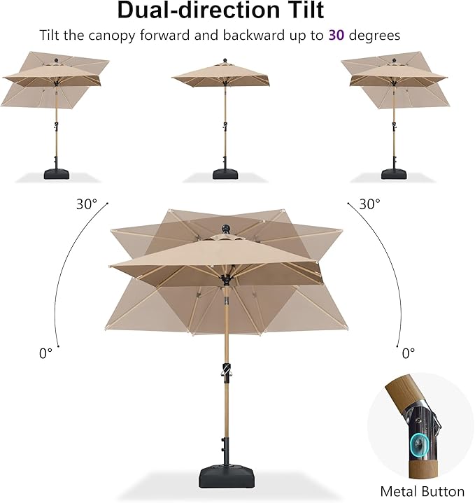 PURPLE LEAF 8' x 8' Square Outdoor Table Umbrella with Base Patio Umbrella Aluminum Market Umbrella with Push Button Tilt & Crank and 8 Ribs Outdoor Umbrella for Pool Backyard Beach, Taupe