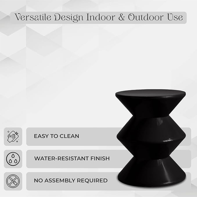 LeisureMod Aura Collection Modern Round Side Table - Black ABS Plastic Double-Hourglass Pedestal - No Assembly Weatherproof Accent Furniture for Living Room, Patio & Outdoor Decor