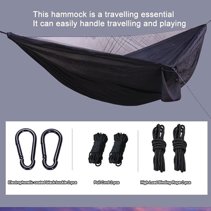 Portable Hammock Stand,hammock Frame,Elasticated, Automatic Quick-open, Ultra-light Nylon, with Mosquito Net Hammock, Suitable for Travelling and Camping(Black)