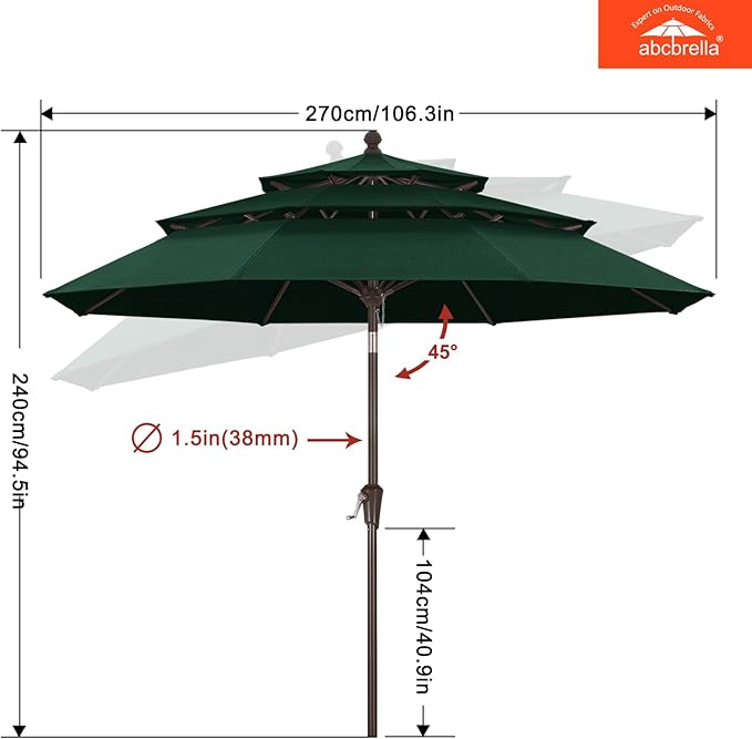 ABCCANOPY 5-Year 10-Year No Fading 9FT 3 Tiers Patio Umbrella, Outdoor Table Umbrella with 8 Sturdy Ribs for Deck, Backyard, Garden, Yard