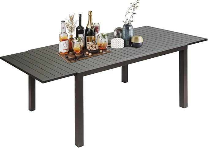 Domi Expandable Outdoor Dining Table for 6-8, Aluminum Patio Dining Table 59'' -89'', Rectangular Extendable Dining Table for Garden, Backyard, Porch