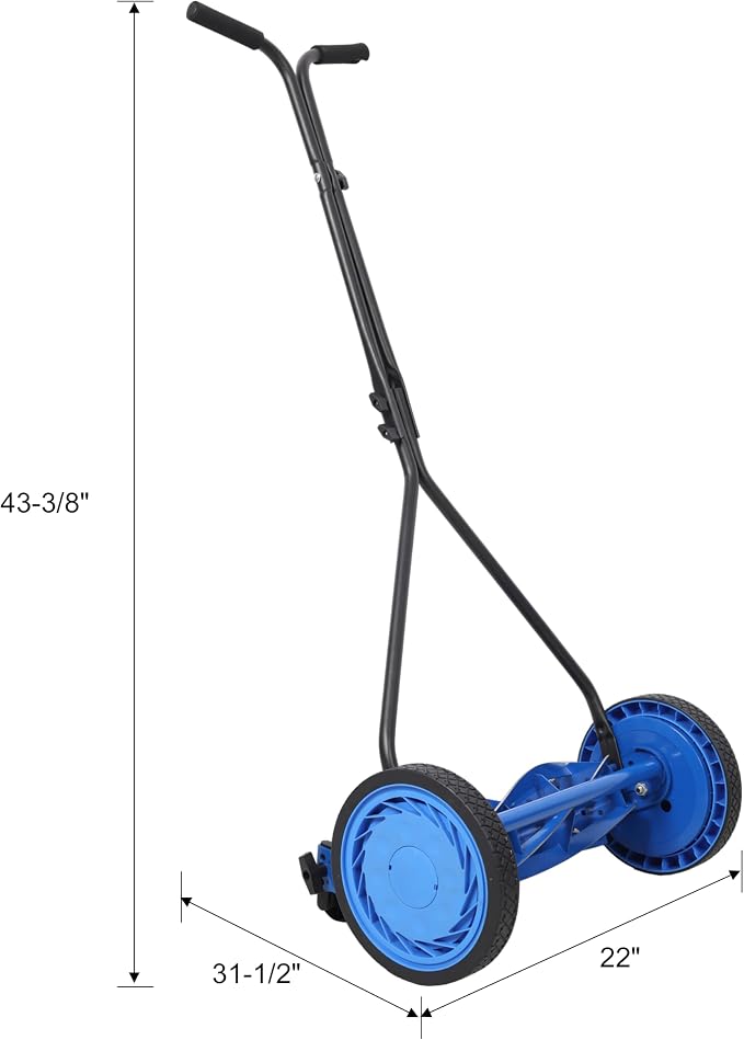 14in Push Reel Lawn Mower 5-Blade Manual Grass Cutter for Small Lawns,Lightweight & Eco-Friendly Adjustable Cutting Height 0.5"-2.25",Noise-Free & Low Maintenance,Black Color