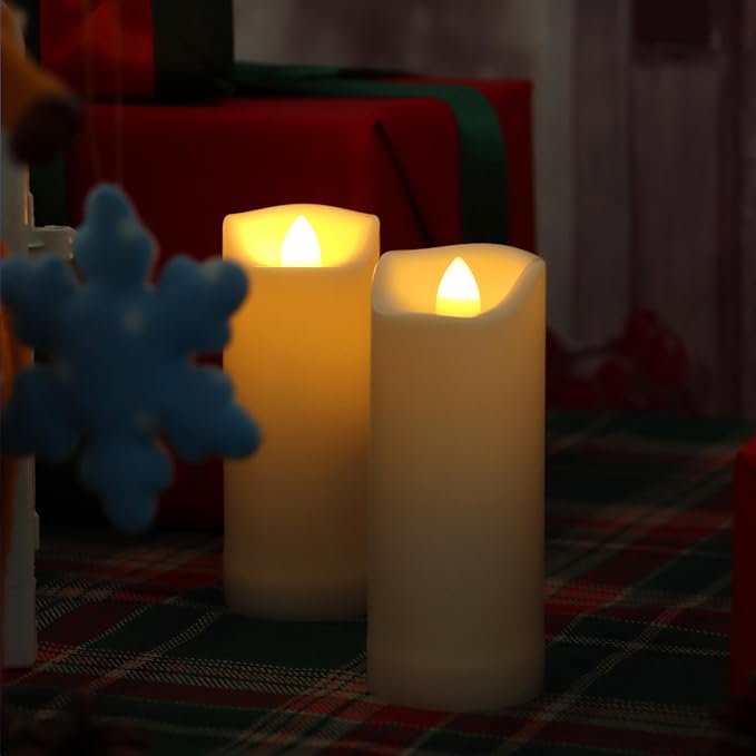 QIDEA 2”X5” Outdoor Waterproof Flameless Candles with Timer, Battery Operated Flickering Led Pillar Candles, Electric Plastic Fake Candles for Home Garden Wedding Halloween Xmas Decorations 4 Pack