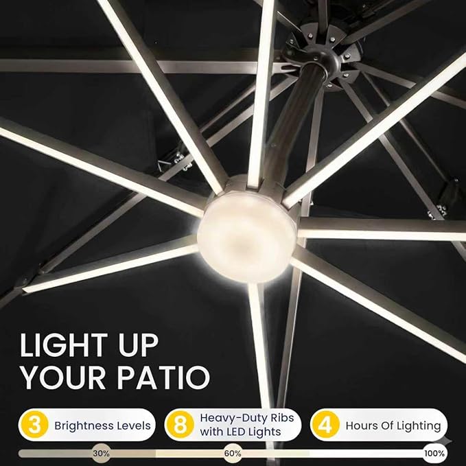 10x10 FT Cantilever Patio Umbrella with Led Lights Double Top Outdoor Square Large Heavy Duty Aluminum Offset Umbrellas with 7 Level Tilt 360-degree Rotation for Pool Garden Deck, Black
