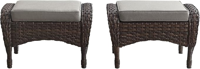 Belord Outdoor Ottomans for Patio Foot Rest - 25 Inch PE Wicker Foot Stool Set of 2 with Removable Cushions for Patio Furniture Sets,All Weather Rattan Ottoman for Balcony Deck Brown