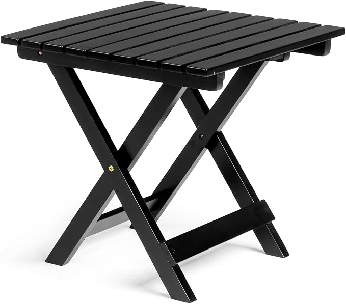 Outvita Wood Folding Side Table, Portable & Lightweight Compact Wooden Side Table, 18 inch Height for Camping Outdoor, Indoor, Patio, Porch, Balcony - Square, Black