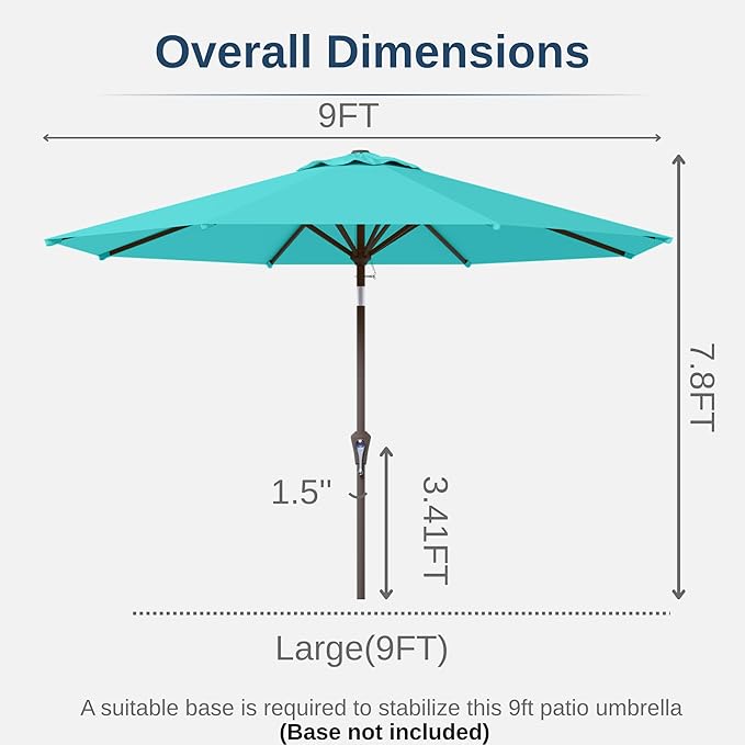 9ft Patio Umbrella with Push Button Tilt and Crank,Outdoor Market Table Umbrella UV Protection 8 Sturdy Ribs for Backyard,Garden,Pool,Deck(Peacock Blue)