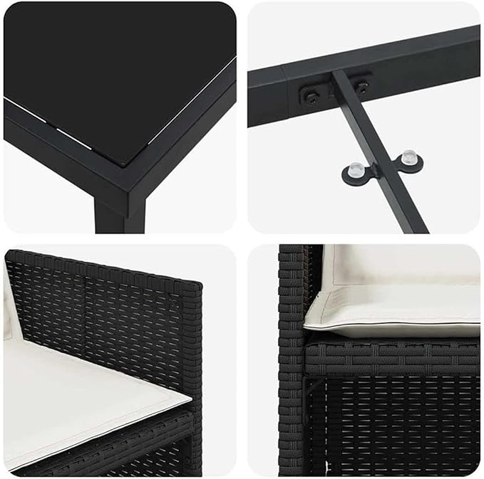 Afuera Living 5 Piece Poly Rattan Garden Dining Set, Black Finish, Metal Frame with Tempered Glass Tabletop, Weather-Resistant Outdoor Patio Seating, Modern Style, Seating Capacity 4