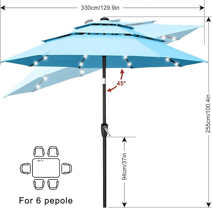 ABCCANOPY Solar Led Patio Umbrellas 3-Tiers 11FT (Lake)