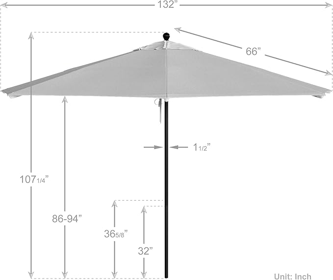 California Umbrella 11Ft Commercial Grade Market Umbrella, Pulley Lift, Aluminum/Fiberglass, 2mm pole wall, Black Frame, Solution Dyed White Fabric
