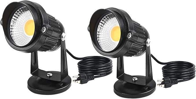 HANNAHONG 5W AC120V Landscape Up Down Spot-Light with Spiked Stand and Base, COB LED for Lawn Garden Decorative,Yard Step Wall Outdoor Lighting Lamp,5 Ft Cable with Plug,Waterproof(2PACK)