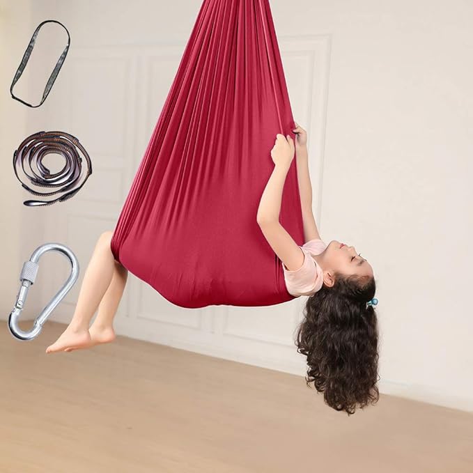 JIAN YA NA Therapy Swing for Kids Home Child Hammock Chair for Special Needs Swing Pod Outdoor Indoor Hanging Seat Hammocks (1.5 m Wide, Wine)