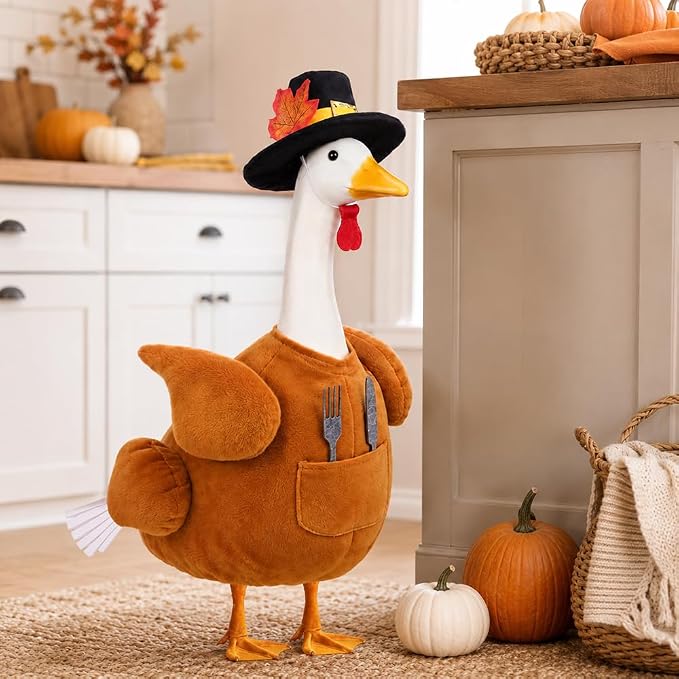 Thanksgiving Turkey Porch Goose Outfit for 23" Lawn Statue Fall Autumn Sculpture Clothes for Plastic/Cement Statue Duck Costume for Garden Patio Yard Lawn Art Decoration