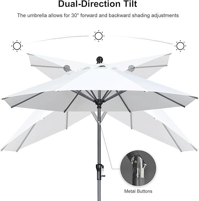 PURPLE LEAF 8' Round Patio Umbrella Outdoor Table Umbrella Aluminum Frame Market Umbrella Sun Umbrella with 8 Sturdy Ribs Tilt for Garden Deck Lawn Pool White