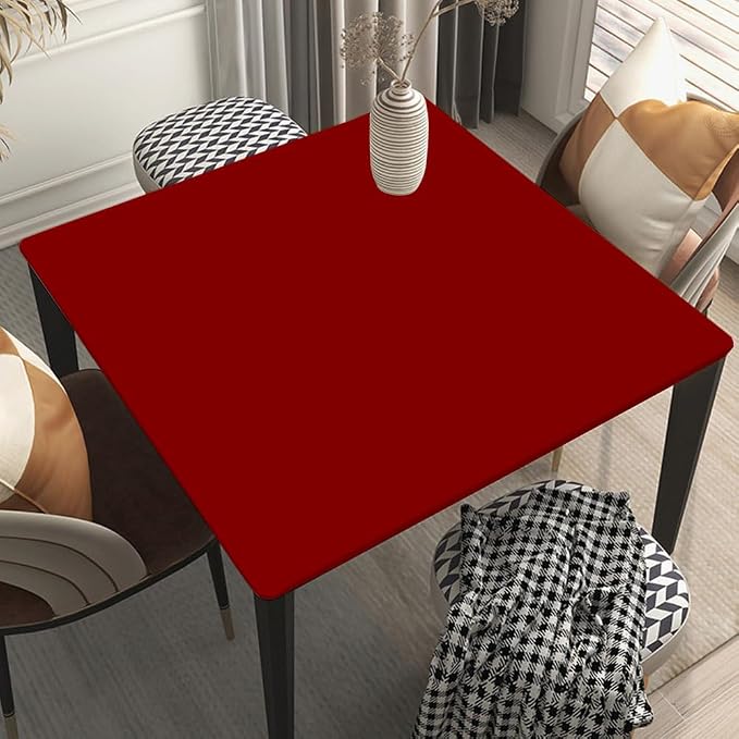 Square Fitted Tablecloth Suit for 40"x40" Table Maroon Stretch Table Topper Cap for Dining Kitchen Home Party Style118